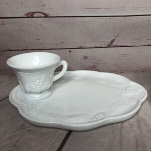 Indiana Colony Teacup Plate Luncheon Tray Milk Glass Harvest Grape Snack Set MCM